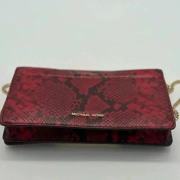 Michael Kors Calf Leather Python Print Clutch with Chain - Picture 8 of 12